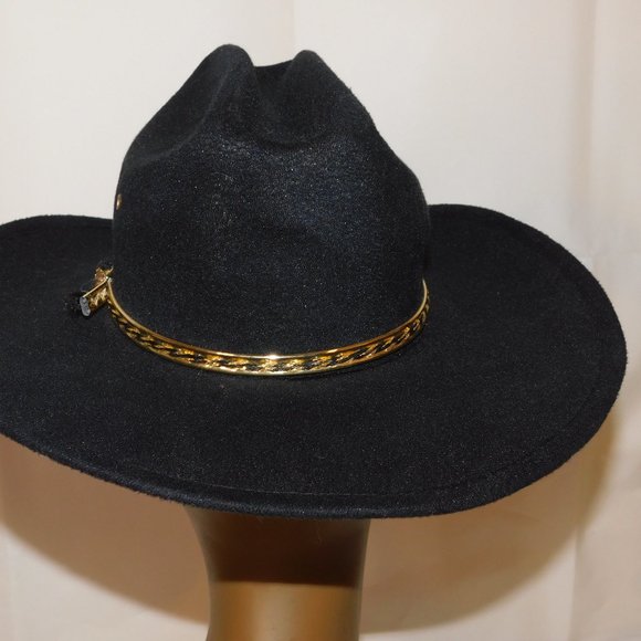 Black Cowboy Hat with Gold Trim - Picture 3 of 10